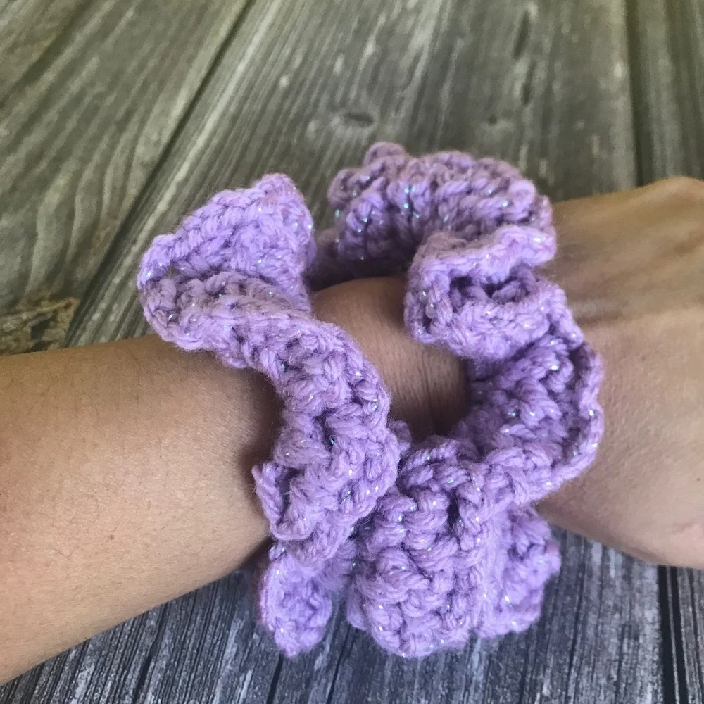 Scrunchies Sparkle Sweet Violet Handmade Crochet Set Of 2